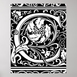 Letter C Medieval Monogram Art Nouveau Poster