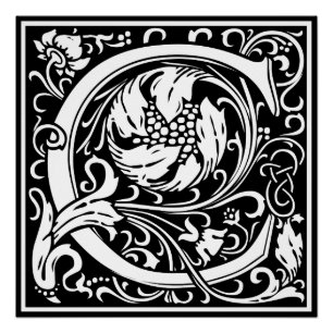 Letter C Medieval Monogram Art Nouveau Poster