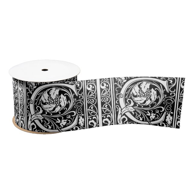 Letter C Medieval Monogram Art Nouveau Satin Ribbon (Spool)