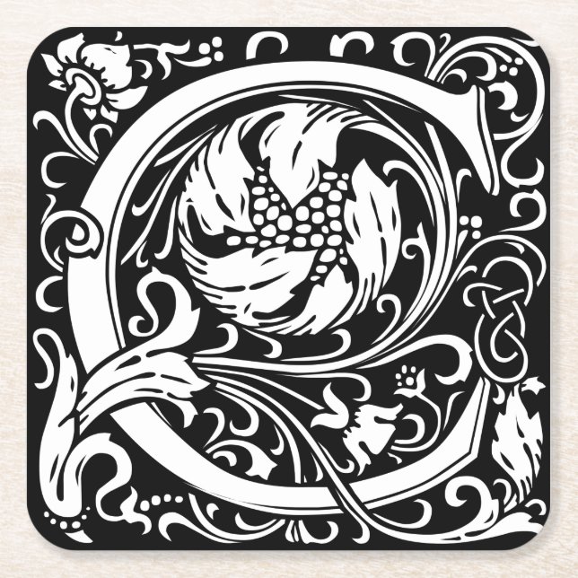 Letter C Medieval Monogram Art Nouveau Square Paper Coaster (Front)
