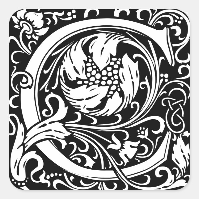 Letter C Medieval Monogram Art Nouveau Square Sticker (Front)