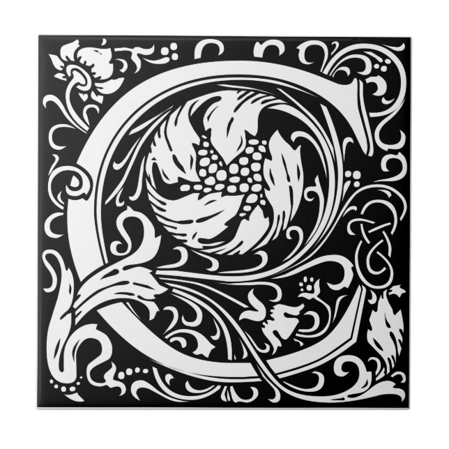 Letter C Medieval Monogram Art Nouveau Tile (Front)