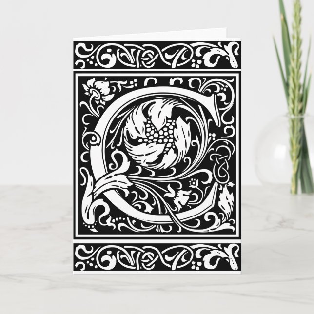 Letter C Medieval Monogram Vintage Initial Note Card (Front)