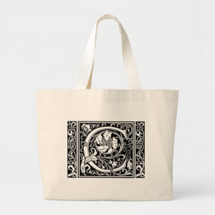 Letter C Medieval Monogram Vintage Wide Initial Large Tote Bag
