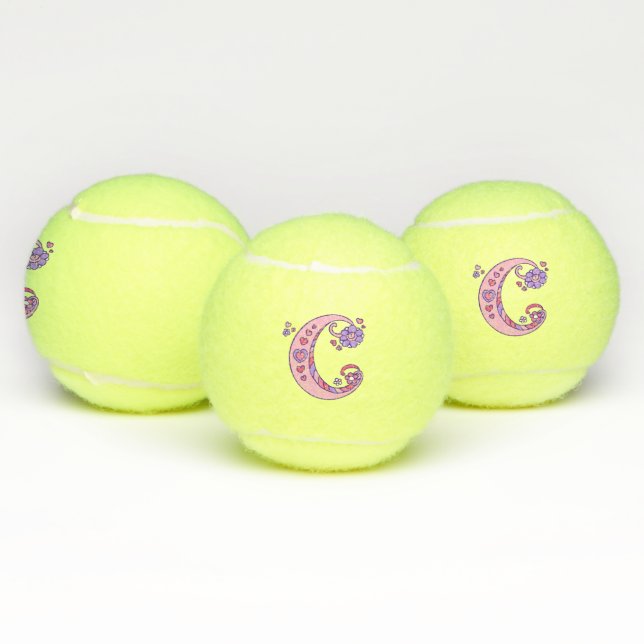 Letter C monogram girls personalized doodle art Tennis Balls (Multi)