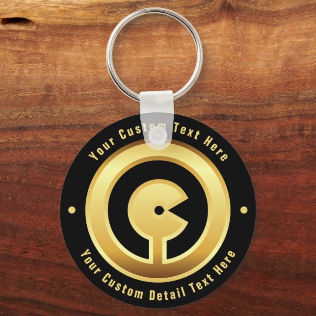 Letter C monogram Gold Circle Initial charm Keychain (Back)