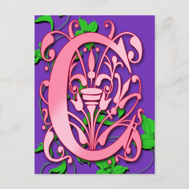 Letter C Monogram Initial on Pink Purple Cards (Front)