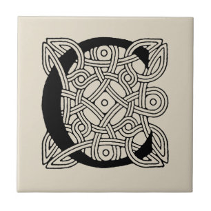 Letter C Monogram Vintage Celtic Knot Print Tile