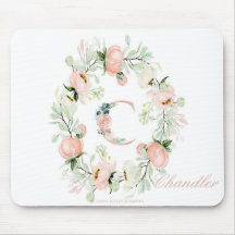 Letter C Personalized Floral Mouse Pad