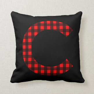 Letter C Red and Black Buffalo Plaid Throw Pillow