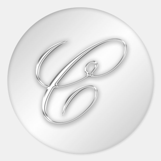 Letter C script initial faux silver monogram favou Classic Round Sticker (Front)