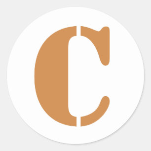 Letter C Stencil Alphabet by Janz Peru Gold White Classic Round Sticker