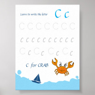 Letter C Tracing Poster for Kids | C is for Crab