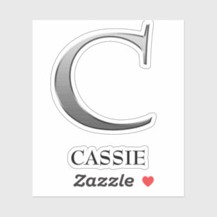 Letter C Two-Tone Silver Grey and Name Sticker