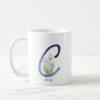 Letter “C” watercolor flower initial mug