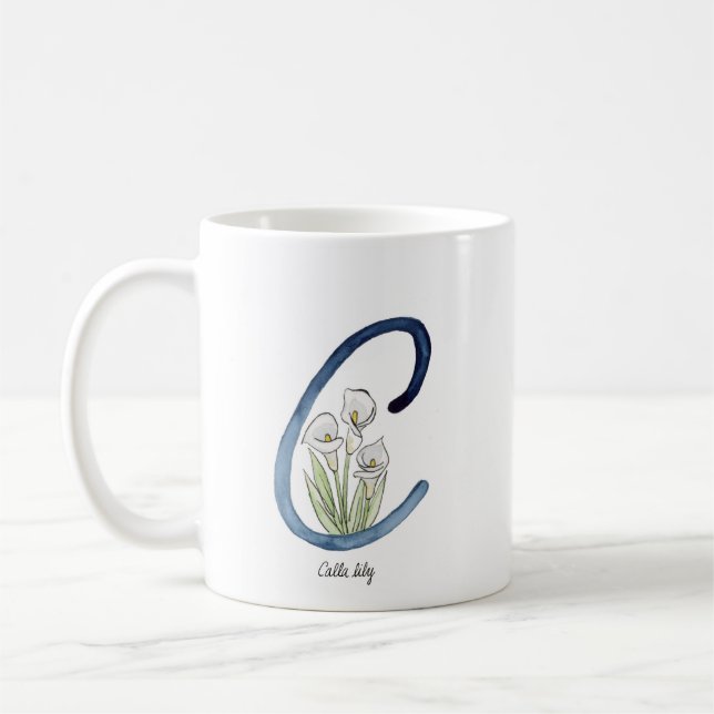 Letter “C” watercolor flower initial mug (Left)