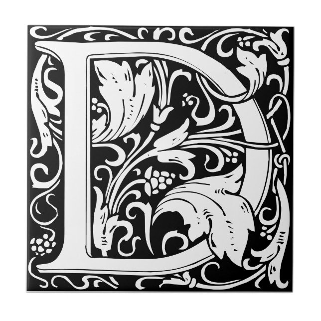 Letter D art nouveau black and white Tile (Front)