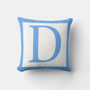 Letter D Baby Blue Border Throw Pillow