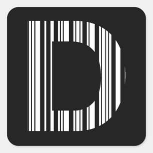 LETTER D BAR CODE First Initial Barcode Pattern Square Sticker