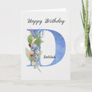 Letter D Birthday Custom Name Her Blue Monogram Card