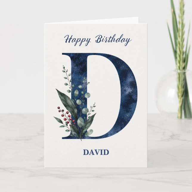 Letter D Birthday for Him Personalized Name Blue Card (Front)