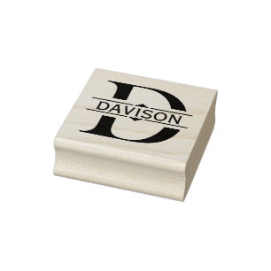 Letter D   Black ornamental Split Monogram  Rubber Stamp