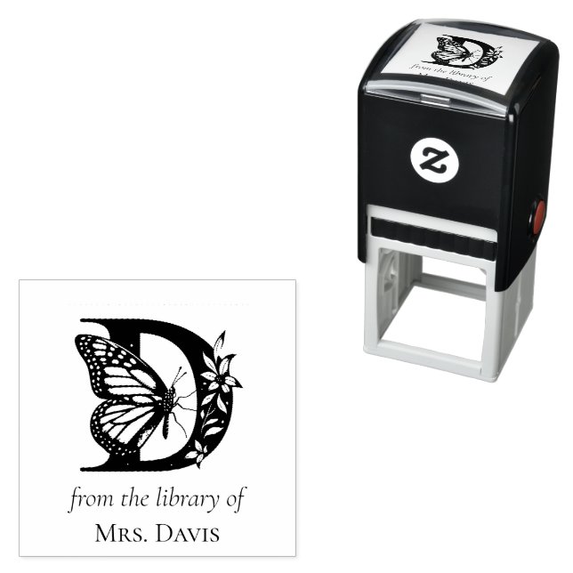 Letter D Butterfly Monogram From the Library Of Self-inking Stamp (In Situ)