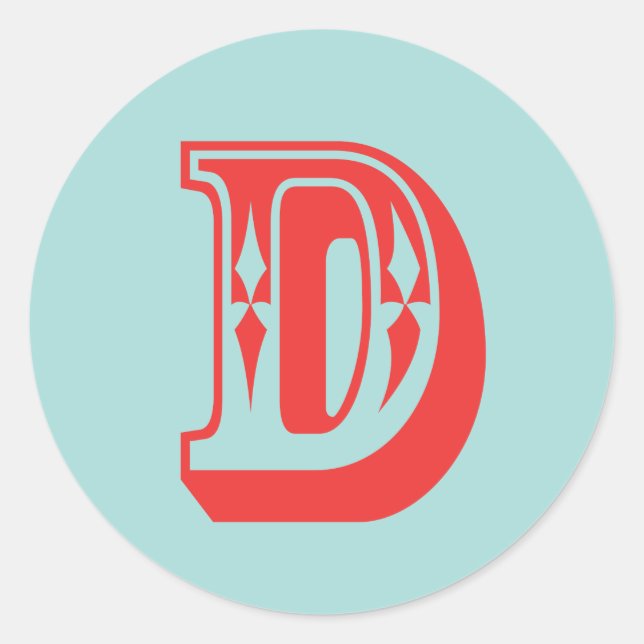 Letter D carnival style monogram initial favour Classic Round Sticker (Front)