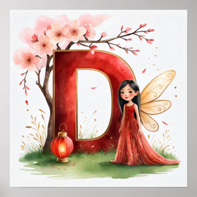  Letter D Chinese Lantern Fairy Poster Nursery Art (Front)