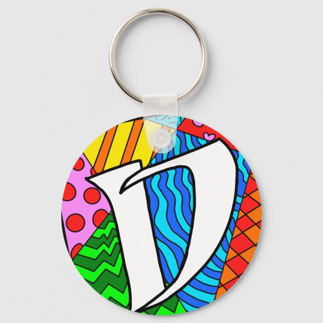 Letter D Colorful Doodles Keychain (Front)