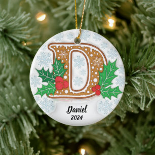 Letter D Custom Christmas Ceramic Ornament