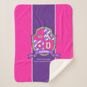 Letter D Danni name meaning pink purple unicorn Sherpa Blanket