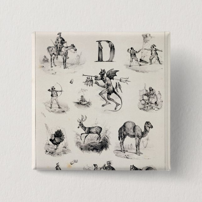 Letter D from an alphabet primer, 1832 2 Inch Square Button (Front)