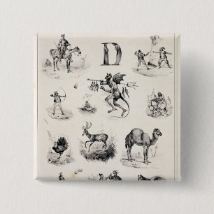 Letter D from an alphabet primer, 1832 2 Inch Square Button