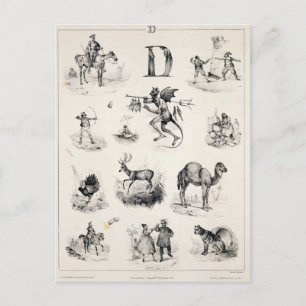 Letter D from an alphabet primer, 1832 Postcard