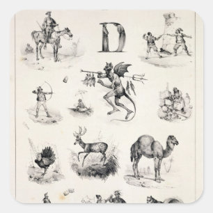 Letter D from an alphabet primer, 1832 Square Sticker