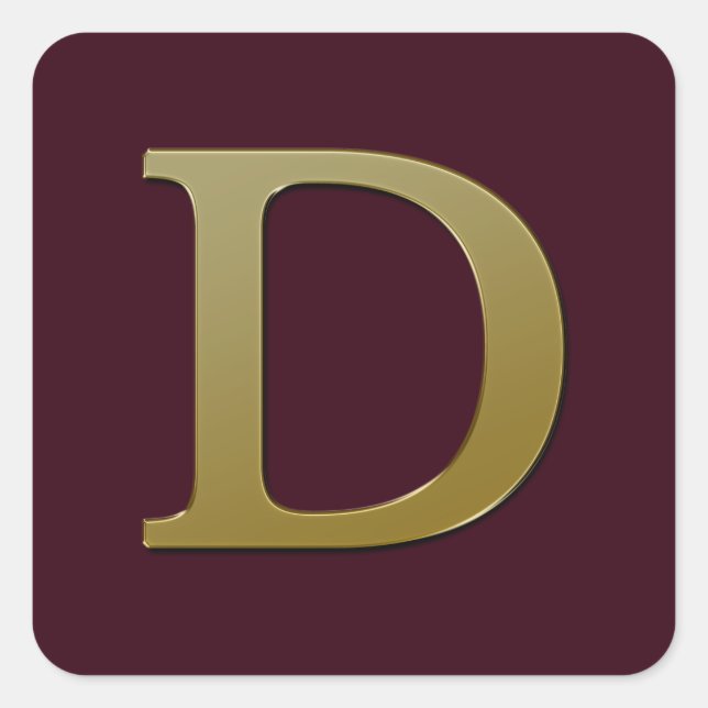 Letter D Gold Square Sticker (Front)