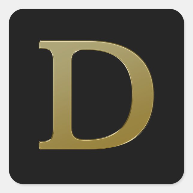 Letter D Gold Square Sticker (Front)