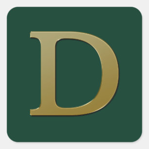 Letter D Gold Square Sticker