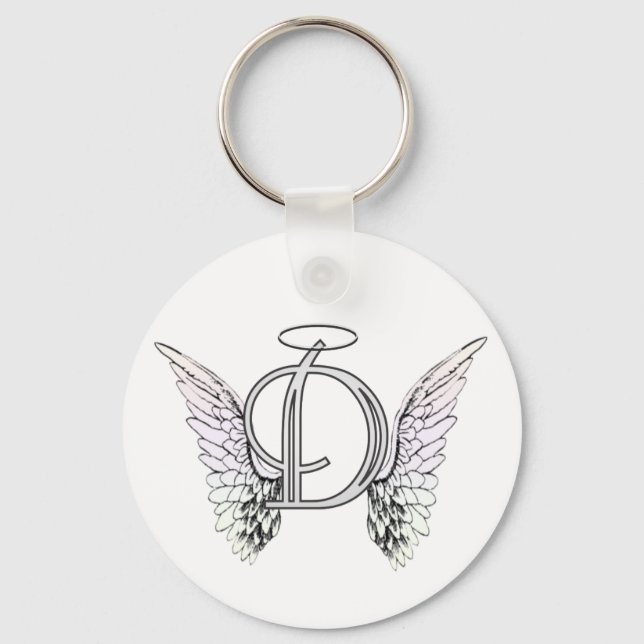 Letter D Initial Monogram with Angel Wings & Halo Keychain (Front)