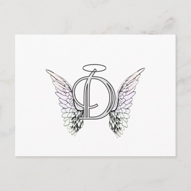 Letter D Initial Monogram with Angel Wings & Halo Postcard (Front)