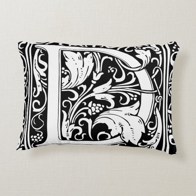 Letter D Medieval Monogram Art Nouveau Decorative Pillow (Back)
