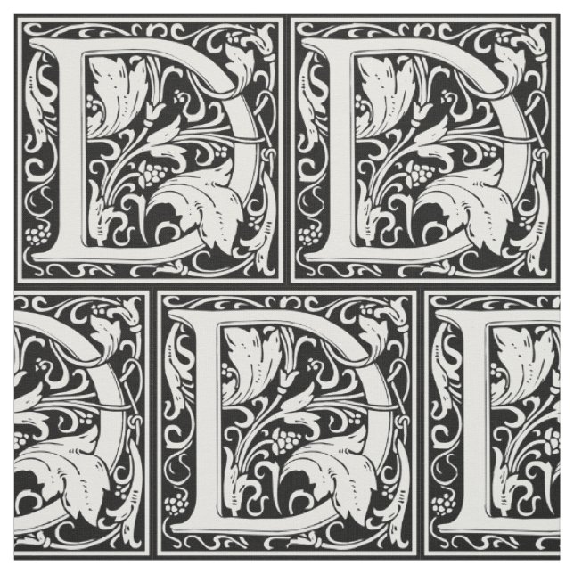 Letter D Medieval Monogram Art Nouveau Fabric (Swatch)