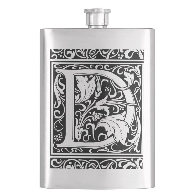 Letter D Medieval Monogram Art Nouveau Hip Flask (Front)