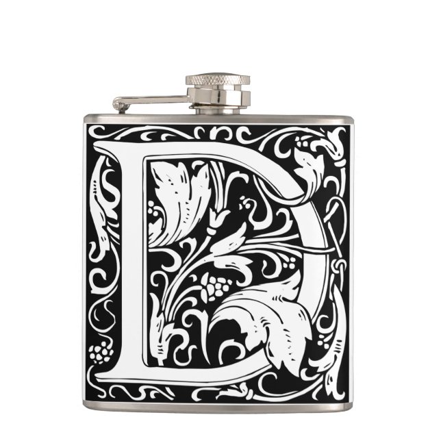 Letter D Medieval Monogram Art Nouveau Hip Flask (Front)