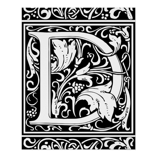 Letter D Medieval Monogram Art Nouveau Poster (Front)