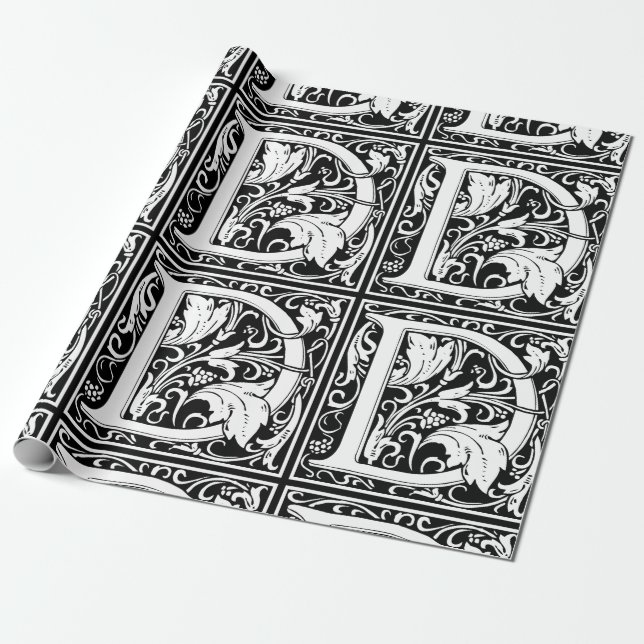 Letter D Medieval Monogram Art Nouveau Wrapping Paper (Unrolled)