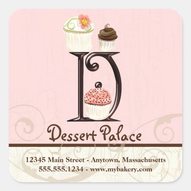 Letter D Monogram Cupcake Logo Business Stickers (Front)