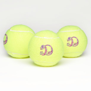 Letter D monogram girls personalized doodle art Tennis Balls