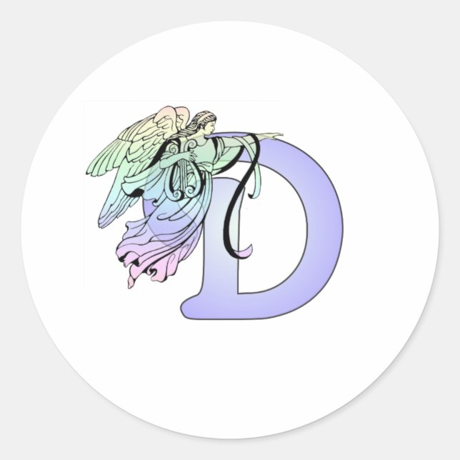 Letter D Monogram Initial Angel Wings Halo Classic Round Sticker (Front)